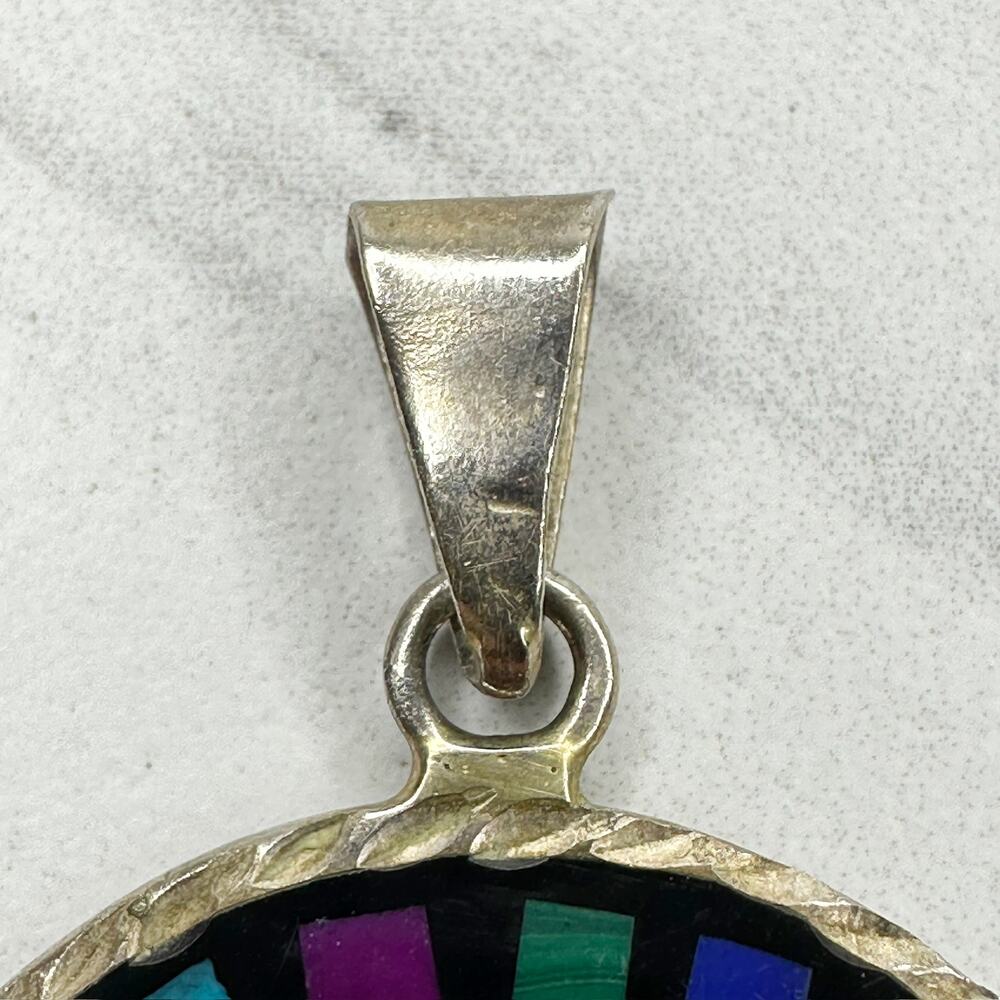 Vintage Mexico Silver Tone Reversible Mayan Calendar Inlay Pendant ✨ - Picture 10 of 13